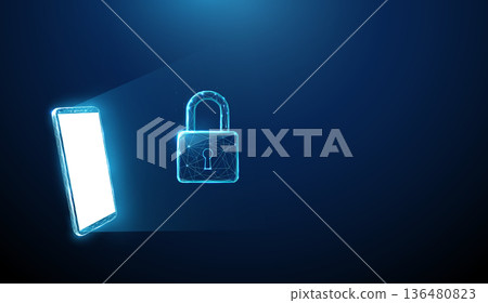 3d blue smartphone with padlock. Mobile payment security, protected transaction, encrypted communication, financial data protection, fraud prevention concept. 136480823