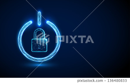 3d padlock inside power button. Secure access, controlled activation, cybersecurity, privacy assurance, access control, technology security concept. 3d padlock inside power button. Secure access, controlled activation, cybersecurity, privacy assurance, access control, technology security concept. 136480833