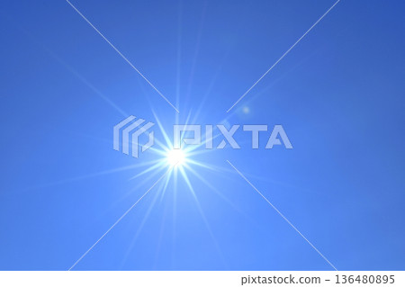 Blue sky and sun, direct sunlight (Fix photo) 136480895