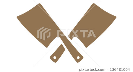 Butcher knives sign. Meat symbol, meat label collection Butcher knives sign. Meat symbol, meat label collection 136481004