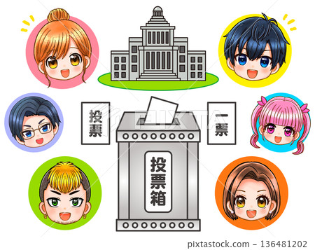 動漫插圖，描繪了一位Q版市民在選舉中投票的場景 2 136481202