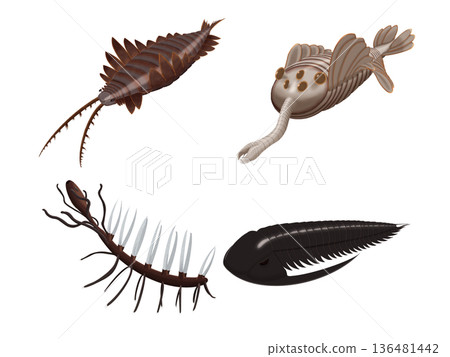 逼真的寒武紀生物插圖集：奇蝦、歐巴賓海蠍、幻影海蠍、悖論蟲 136481442