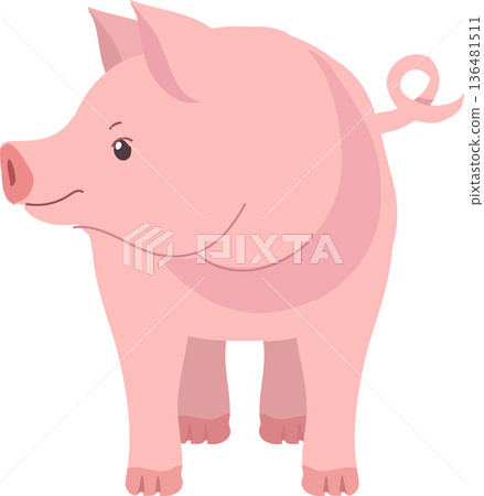 Adorable farm pig character in soft pink tones, Adorable farm pig character in soft pink tones, 136481511