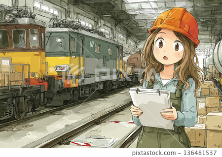 Female logistics staff checking luggage at a freight station before loading 136481537