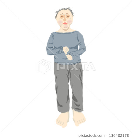 甲狀腺功能減退的症狀：醫學插圖顯示一名女性出現全身症狀，例如水腫、畏寒和憂鬱。 136482178