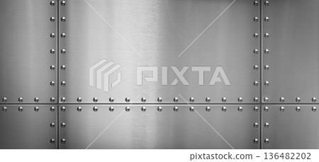 Steel metal border background with rivets, texture 136482202