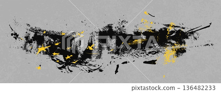 Black paint stains and tire tracks, concrete wall 136482233