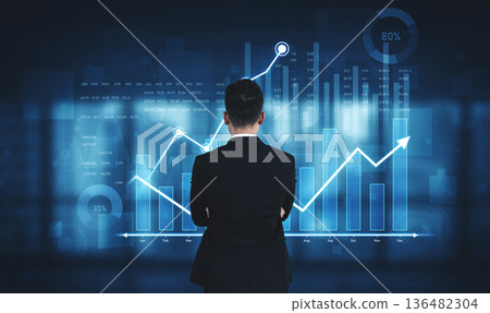 Professional analysis of financial data by businessman using modern technology on screen, showcasing growth and analytics in a corporate environment Scalp Professional analysis of financial data by businessman using modern technology on screen, showcasing growth and analytics in a corporate environment Scalp 136482304