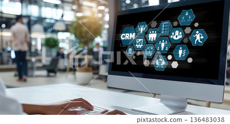 Customer relationship management system on brisk computer for CRM business Customer relationship management system on brisk computer for CRM business 136483038