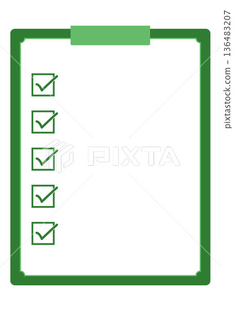 綠色扁平化設計清單板素材 | 白色背景上的極簡主義商務文件插圖（俯視圖） 136483207