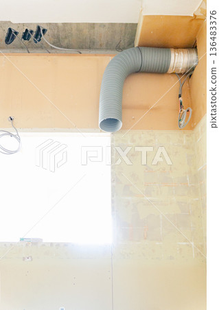 Range hood ventilation fan installation work Renovation Kitchen Apartment Range hood ventilation fan installation work Renovation Kitchen Apartment 136483376