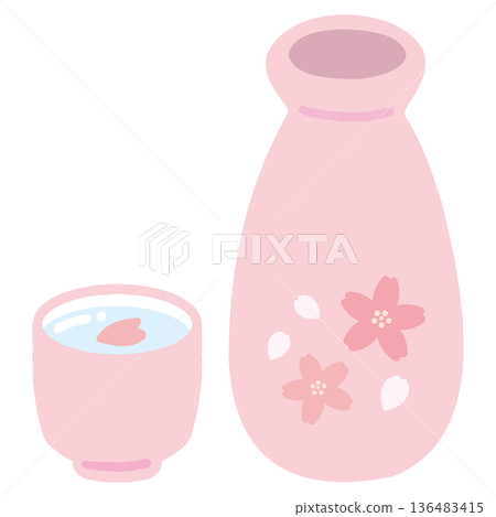 手繪清酒及酒瓶插圖,用於女兒節及賞櫻活動 手繪清酒及酒瓶插圖,用於女兒節及賞櫻活動 136483415
