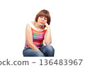 Sad Depressed Woman Thinking Isolated White Background 136483967