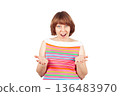 Shocked and surprised woman with wide eyes and expressive gestures on white background 136483970