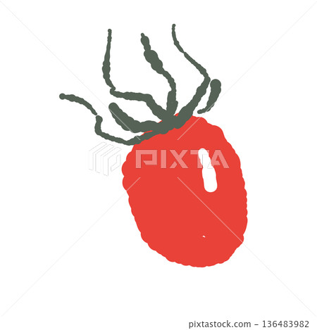 Illustration of rosehip fruit with calyx remaining. Red fruit with distinctive shape. Illustration of rosehip fruit with calyx remaining. Red fruit with distinctive shape. 136483982