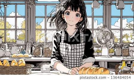 A young woman buying freshly baked bread at a local bakery A young woman buying freshly baked bread at a local bakery 136484054
