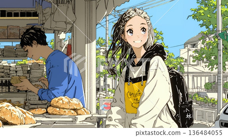 A young woman buying freshly baked bread at a local bakery A young woman buying freshly baked bread at a local bakery 136484055