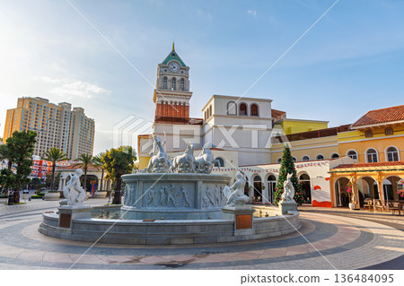 King of the Sun Fountain in Sunset Town Plaza at Morning 136484095