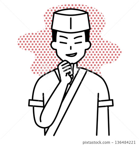 A male waiter at a Japanese restaurant plotting something wicked 136484221