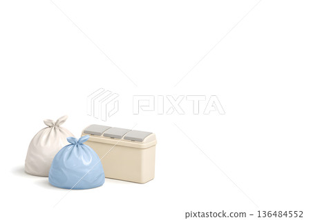 整理雜物,分類垃圾袋和紙箱,3D插圖,橫向,白色背景,留白 整理雜物,分類垃圾袋和紙箱,3D插圖,橫向,白色背景,留白 136484552