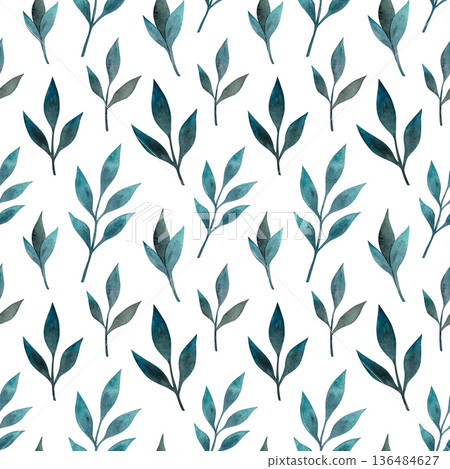A fresh seamless watercolor pattern featuring vibrant turquoise peony leaves set against a clean white background. A fresh seamless watercolor pattern featuring vibrant turquoise peony leaves set against a clean white background. 136484627