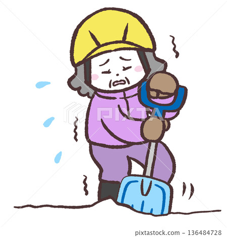 Illustration of a senior woman having trouble shoveling snow Illustration of a senior woman having trouble shoveling snow 136484728