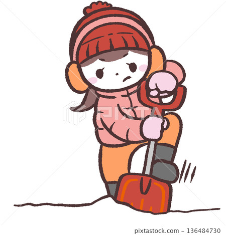 圖：一位婦女正在鏟雪 136484730