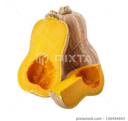 Pumpkin Butternut Squash Cut into pieces isolated on a white background 136484843