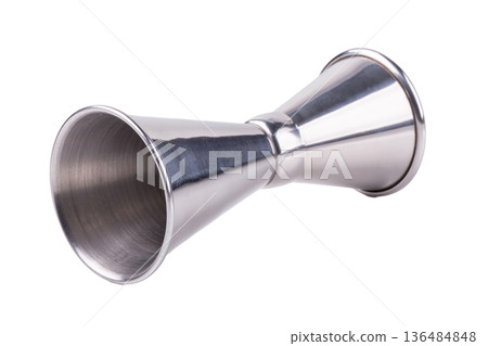 Stainless steel measurement cup for beverage and cooking isolated on a white background 136484848