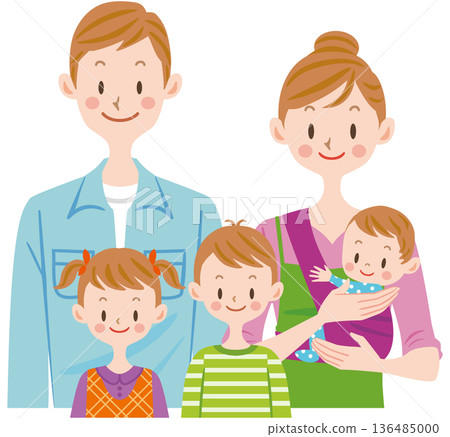 Family illustration 5-person family 136485000