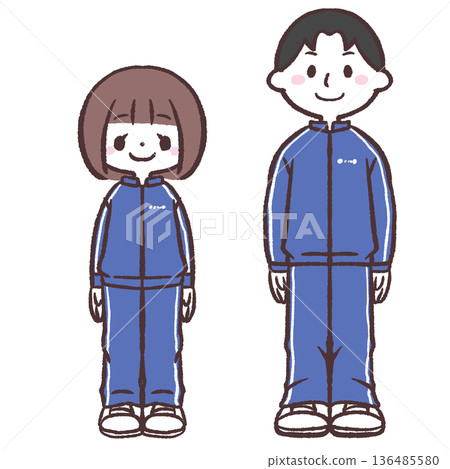 身穿藍色球衣的男女插圖 身穿藍色球衣的男女插圖 136485580