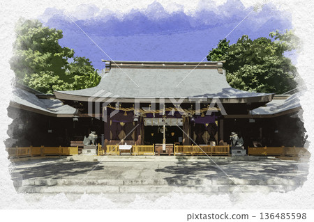 水彩風格，姬路護國神社，參拜殿，兵庫縣姬路市 136485598