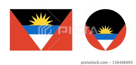 Flag of Antigua and Barbuda round, rectangular button, icon, badge, sticker, backdrop, banner collection. Antigua and Barbuda flag rectangle, circle flags set. Flag of Antigua and Barbuda round, rectangular button, icon, badge, sticker, backdrop, banner collection. Antigua and Barbuda flag rectangle, circle flags set. 136486005