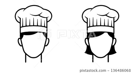 Silhouette icon of a man and a woman wearing a chef's hat Silhouette icon of a man and a woman wearing a chef's hat 136486068