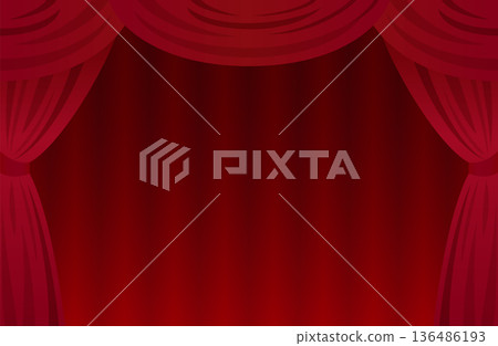 紅色舞台佈幕背景素材向量圖 (EPS10)，適用於舞台、劇院和示範 136486193
