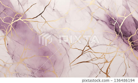 Elegant purple marble with gold veins and soft background texture 136486194