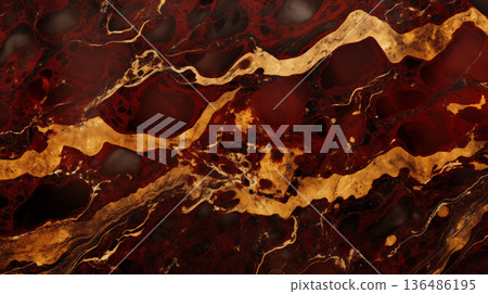 Rich red marble with gold veins on elegant background textured surface 136486195
