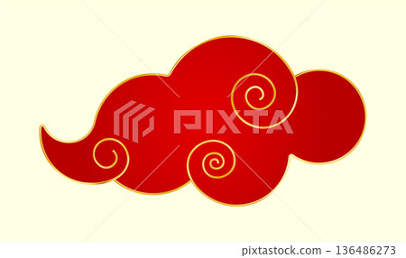 Red Gold traditional Chinese cloud. Luxury gradient element 136486273
