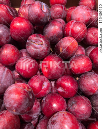 Vibrant texture of sweet red and purple plums Vibrant texture of sweet red and purple plums 136486410