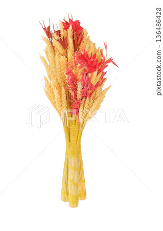 Christmas decoration and traditional symbol in Ukraine. Made of straw of different cereals. Didukh means spirit of ancestors and symbol of harvest, prosperity, wealth, founder of family. Christmas decoration and traditional symbol in Ukraine. Made of straw of different cereals. Didukh means spirit of ancestors and symbol of harvest, prosperity, wealth, founder of family. 136486428