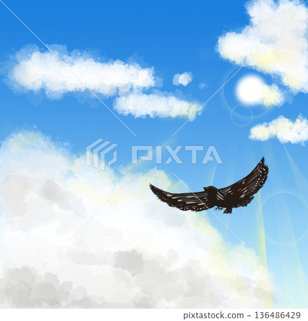 一隻鳥在空中飛翔的插圖 一隻鳥在空中飛翔的插圖 136486429