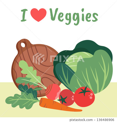 Simple poster featuring organic fresh vegetables for a farmers market. Salad set in a minimalist, hand-drawn, flat style. Healthy eating concept. Simple poster featuring organic fresh vegetables for a farmers market. Salad set in a minimalist, hand-drawn, flat style. Healthy eating concept. 136486906