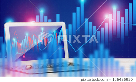 Market trends are displayed on a laptop screen with graphs and charts Market trends are displayed on a laptop screen with graphs and charts 136486930