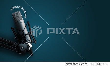 Engaging discussion at a podcast studio with a microphone setup for recording Engaging discussion at a podcast studio with a microphone setup for recording 136487008