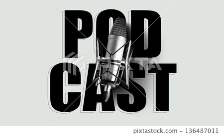 Podcast microphone design on a plain background for audio content creation Podcast microphone design on a plain background for audio content creation 136487011