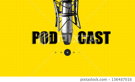 Podcast recording setup with microphone and controls showing 136487016