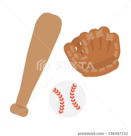 Baseball (glove, bat, ball) illustration set 136487152