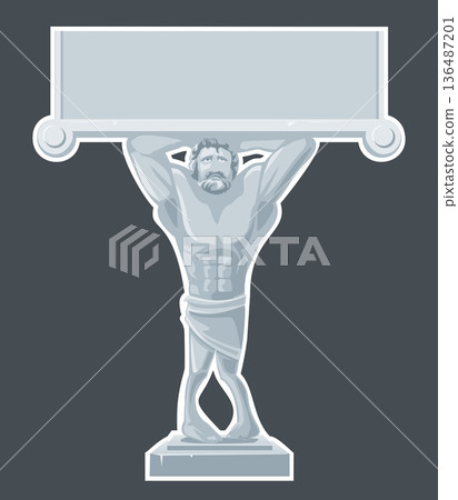 Architectural Atlante sculpture isolated on white background. Vector flat gray illustration for web, poster, info graphic 136487201