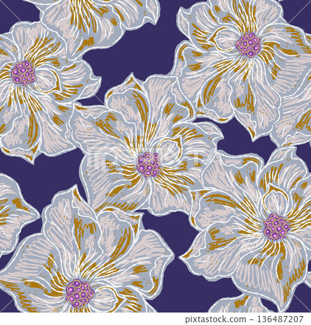 vintage style of tapestry flowers fabric pattern 136487207