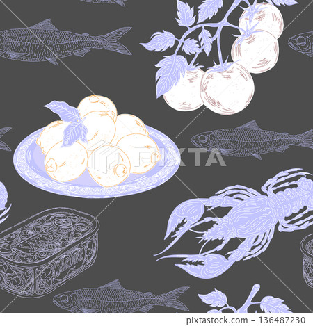 watercolor sketch of ripe plums and berries 136487230